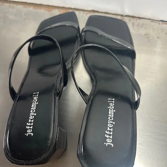 NEW Jeffrey Campbell Block Heel Slide Sandal Jelly Strappy Square Toe Jamm Black - Picture 6 of 10